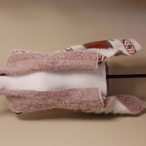 Cream and Green Turtleneck Sweater with Geometric Patterns